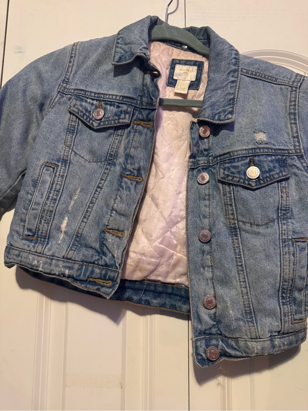 Forever 21 Light Wash Denim Jacket with Quilted Pink Lining